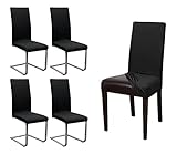 BEAUTEX 4er Set Jersey Stuhlhusse, elastische Stretch Husse Baumwolle Bi-Elastic, Farbe wählbar (Schwarz)