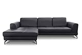 CAVADORE Ledergarnitur Benda / Großes Ecksofa mit XL-Longchair links & Federkern / Inkl. Sitztiefenverstellung / 284 x 87 x 175 / Echtleder: schwarz