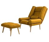 Grekpol Ohrensessel LILA - Sessel mit Hocker - Relaxsessel mit 5-Stufen-Verstellung - Sessel für Wohnzimmer - Lange Fernseh- und Leseabende. Abschalten und genießen! (Samoa 05 Senfgelb)