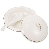 minkissy 1 Stück Suppentasse Glasgeschirr Schmorpfanne Mit Deckel Dessertschalen Aus Glas Breiter Rand Nudelschüssel Suppenschüssel Mit Rand Dampfender Keramik-Eintopfbecher