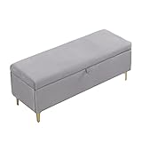 EVURU 119 x 42.5 x 48 cm Grau Samt Polsterbank Gepolsterte Sitzbank Betthocker Bank mit Stauraum Aufbewahrungsbox