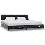 JUNZAI Bettgestell, Bett, Lattenrost, Bettrahmen, Jugendbett, Bed Frame, Schwarz Kunstleder 180 x 200 cm