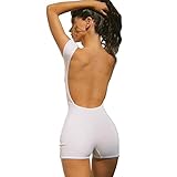 BKEPDY Jumpsuit Damen Kurz Sommer Jumpsuits für Damen Outfits Leggings Tights Jumpsuit Damen Elegant Stretch Rückenfrei Romper Playsuit U-Ausschnitt Eng Anliegend Bodysuit Women (Weiß S)