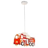 bmf-versand® Hängeleuchte Kinderzimmer in Feuerwehr-Optik 2-flammig - Pendelleuchte Kinderlampe Junge Mädchen - Hängelampe Höhe 1200 mm Länge 430 mm E27-Fassung