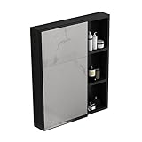 Aluminium-Spiegelschrank, Badezimmerschrank mit offenen Trennwänden, Wandspiegelschrank für Wohnzimmer, Badezimmer und Eingangshalle (Farbe: Blanc) (Noir)
