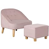 HOMCOM Kindersessel Kindersofa mit Fußhocker Kindercouch ab 3 Jahren Kindermöbel Kinderzimmer Samtoptik Eukalyptusholz Rosa 51 x 51 x 50 cm