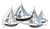 dekojohnson Maritime Wanddeko Segelboote aus Metall Industrial Design Moderne Wandobjekt Ruderboote mediterrane Wandbild-Schifferboote Silber blau 50x3x80cm