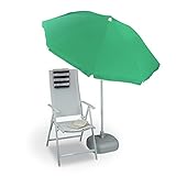 Relaxdays Sonnenschirm, Ø 180 cm, höhenverstellbar, kippbar, Balkonschirm, rund, Polyester, Stahl, Strandschirm, grün, 180 x 180 x 205 cm