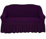 SODERBERGH Sofahusse Doppelsitzer Jacquard Stretch Bezug für 2- Sitzer Dekoration Couch Polstersofa, Farbe Hussen:Violet 425, Größe:mit Rüschen