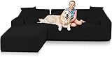 TOPOWN Sofa Überwürfe L Form Sofabezug wasserdicht Ecksofa Schonbezug Sofahusse 3 Sitzer + 3 Sitzer mit 2 Kissenbezügen, Schwarz