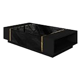 lukmebel Onyx Couchtisch Hoch Mit Hochglanz-Finish Unterthekenaufbewahrung Golden Elements Push-Open-Öffnungssystem Laminatplatte 104x60x365cm Schwarz