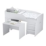 Polini Kids Etagenbett Stockbett Hochbett mit Schreibtisch Kommode Kleiderschrank in Weiß