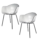 Damiware Romeo Wohnzimmerstuhl Esszimmerstuhl 2er-Set Transparent Polycarbonat und Metall Retro Design Stuhl für Büro Lounge Küche Wohnzimmer (Smokey)