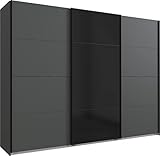 möbelando Schwebetürenschrank Barcelona in GRPAHIT + Glas SCHWARZ mit 3 Türen und 3 Einlegeböden. Abmessungen (BxH) 270x208 cm