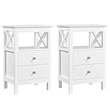 Yaheetech 2er Set Nachttisch Nachtschrank mit 2 Schubladen und 1 Offene Ablagefach Nachtkommode X-förmige Stütze Couchtisch Beistelltisch aus Holz Sofatisch für Schlafzimmer, 40 × 30 × 60 cm Weiß