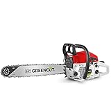 GREENCUT GS620X - Benzin-Kettensäge mit 2-Takt-Motor 62cc 3,8 PS mit 20'' Blatt, Easy-Start, Anti-Vibrationssystem, TRU-SHARP Technologie