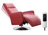 Cavadore TV-Sessel Cobra mit 2 E-Motoren / Elektrischer Fernsehsessel mit Fernbedienung / Relaxfunktion, Liegefunktion / Ergonomie L / Belastbar bis 130 kg / 71 x 112 x 82 / Echtleder Rot
