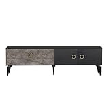 moebel17 TV Lowboard Avera Sideboard Board stehend, Schwarz Beige mit Beton Optik, Holz, mit Tür viel Stauraum, für Wohnzimmer, Designerstück,180 x 52 x 35 cm, 9666