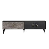 moebel17 TV Lowboard Avera Sideboard Board stehend, Schwarz Beige mit Beton Optik, Holz, mit Tür viel Stauraum, für Wohnzimmer, Designerstück,180 x 52 x 35 cm, 9666