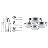 WMF Jette Besteck Set 12 Personen, 66 teilig, 60 Teile mit Servierbesteck & Gourmet Schüsselset 4-teilig, Edelstahl Schüsseln für die Küche 1,0l - 3,5l, Rührschüssel, Salatschüssel, Servierschüssel