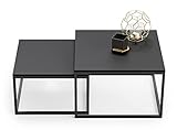 HomeCo. Couchtisch 2er Set schwarz 42cm und 36cm hoch, Beistelltisch Loft Design, 2 in 1 Verschachtelung, Kratzfeste Oberfläche, Wohnzimmer
