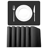 MORROLS Tischsets Abwaschbar, Platzset Leder 6er Set Abwischbar Tischsets Lederoptik Kunstleder Wasserdicht PVC Platzset, Platzdeckchen für Küche Speisetisch, 42x30cm, Schwarz