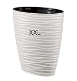 XXL Pflanzkübel Slim Oval 3D Effekt - Wellen - Farbe: Weiß mit Herausnehmbaren Einsatz, H: 60 cm