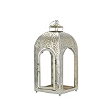 Orientalische Laterne aus Glas und Metall Muster -3- Silber 37cm | orientalisches Marokkanisches Windlicht Gartenwindlicht | Marokkanische Glaslaterne für draußen als Gartenlaterne, als Tischlaterne