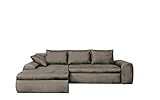 lifestyle4living Ecksofa mit Schlaffunktion und Bettkasten in Hell-Grau | Gemütliches Mikrofaser L-Sofa im Vintage-Look mit Stauraum inkl. 4 Rückenkissen