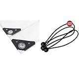 Bundle aus NOOR Abdeckplane SUPER 200g/m² Weiß I 2 x 2 m + Planenspanner Profi 20 cm, 12 Stück I Spann-Gummi mit Kugel