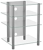 VCM Hifi Möbel Rack Phono Turm Medienrack Medienmöbel Regal Tisch Aluminium Glas Silber / Klarglas Farbwahl 'Bilus', 54 x 45 x 70