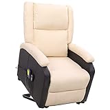 vidaXL Massagesessel mit Aufstehhilfe, Sessel Verstellbare Rückenlehne Fußstütze, Fernsehsessel Relaxsessel mit Liegefunktion, Polstersessel Aufstehsessel, Creme Stoff