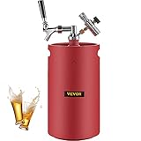 VEVOR Bierzapfanlage, 8 L Mini Edelstahl Fass Bierbraugerät Rot Durchlaufkühler Bier, Mini Edelstahl Fass Hausbraueausführung mit auslaufsicherem Deckel und Isolierung, Edelstahl Bierfass Growler Keg