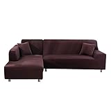 ele ELEOPTION Sofa Überwürfe elastische Stretch Sofa Bezug 2er Set 3 Sitzer für L Form Sofa inkl. 2 Stücke Kissenbezug (Kaffeebraun)