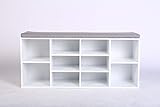 Schuhschrank mit Sitzkissen Schuhbank Schuhregal Sitzbank gepolsterte Sitzbank mit Stauraum 10 Fächer für Flur Eingangsbereich weiß grau HFH05-WEI B104 x T30 x H48 cm