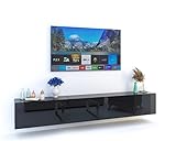 DOMTECH Modern Wohnwand Schwarz Full Hochglanz TV Board hängend 270 cm Lowboard Hängeschrank Hochglanz Acryl Glanz Gaming Tisch deko Hängeboard Wandschrank hängender Schrank Modernes Wohnzimmer Möbel