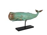 Wal Walfisch Fisch Dekofigur Statue Skulptur Standfuß Polyresin Modern - Maritime Deko für Wohnung in Holz-Optik - Dekoration für Wohnzimmer, Schlafzimmer oder Badezimmer - XXL 77x17,5x38,5 cm