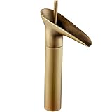 Solepearl Wasserhahn Bad Antik Messing, Wasserfall Waschtischarmatur Hoch Armatur Waschbecken Retro Gold, Einhebel Waschbeckenarmatur für Waschbecken Badezimmer, G 3/8”