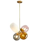 NAKEAH Bunte Glas-Kronleuchter mit 4 Lichtern, Deckenleuchte, E26, Mädchenzimmerbeleuchtung, hängende dekorative Lampe, Schlafzimmerleuchte, Esszimmerlampe mit verstellbarem Ausleger Yearn for