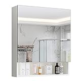 Spiegelschränke Badezimmer-Aufbewahrung aus massivem Holz, integrierter Badezimmerspiegelkasten, Doppeltür-Medizinschrank mit Spiegel, Badezimmer-Medizinschrank (Farbe: Grau, Größe: 60 x 75