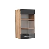 Vicco Küchenschrank Küchenmöbel Fame-Line modern Küche Einbauküche Küchenzeile Blende Unterschrank Hochschrank Hängeschrank Hochglanz (Eiche-Anthrazit, Hängeglasschrank 40 cm)