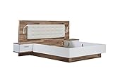 Forte Modern Way Bett, Liegefläche 180 x 200 cm, Holzwerkstoff, Stabeiche Dekor Kombiniert mit Weiß Matt, 296,5 x 119,7 x 210 cm