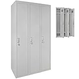 Dreifach Spind Schließfachschrank Metallschrank Garderobenschrank 180 x 90 x 50 cm ; Grau-Grau MIT Schlösser