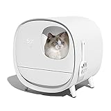 Selbstreinigende Katzentoilette, Geruchsentfernung, LED-Luftqualitätsanzeige, elektrische Katzentoilette für mehrere Katzen, kompatibel mit Mehreren Katzentoiletten, weiß