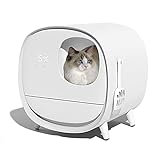 Selbstreinigende Katzentoilette, Geruchsentfernung, LED-Luftqualitätsanzeige, elektrische Katzentoilette für mehrere Katzen, kompatibel mit Mehreren Katzentoiletten, weiß