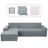 Lydevo Sofabezug Ecksofa L Form Sofa Überwürfe Stretch Sofabezug , Rechts oder Links mit Zwei Kissenbezügen Waschbar Universal-Couchbezug , Sofa Cover L Shape(2 Sitzer+3 Sitzer,Hellgrau)