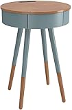 FaIruo Moderner Einfacher Nachttisch, Intelligenter Tischspeicherschrank, USB-Multifunktions-Multifunktion Wiederaufladbarer Musikrundtisch Für Heimschlafzimmer (Seeblau)