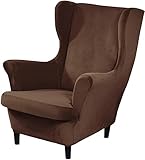 MOBTOR Stretch-Schonbezug für Ohrensessel, Samt, 2-teiliger Stuhlbezug, weicher Stuhlbezug mit elastischem Boden, abnehmbar, waschbar – Lila-Sesselbezug