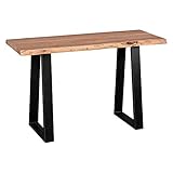 FineBuy Möbel zum Wohlfühlen Massiver Konsolentisch Gaya 120 x 45 cm Akazie Massiv Holz Baumkante mit Metallbeinen | Schmaler Design Schreibtisch Baumstamm | MassivholzTisch Konsole