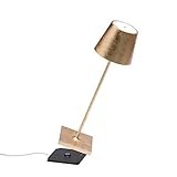 Zafferano Poldina Pro - Dimmbare LED-Tischlampe aus Aluminium, Schutzart IP54, Verwendung im Innen-/Außenbereich, Kontaktladestation, H38cm, EU-Stecker (Blattgold)